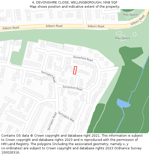 4, DEVONSHIRE CLOSE, WELLINGBOROUGH, NN8 5QF: Location map and indicative extent of plot