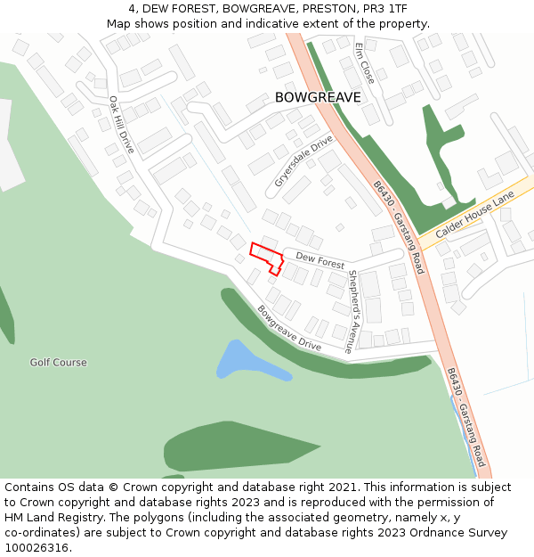 4, DEW FOREST, BOWGREAVE, PRESTON, PR3 1TF: Location map and indicative extent of plot