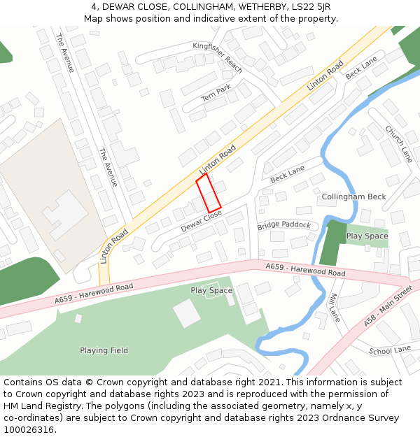 4, DEWAR CLOSE, COLLINGHAM, WETHERBY, LS22 5JR: Location map and indicative extent of plot