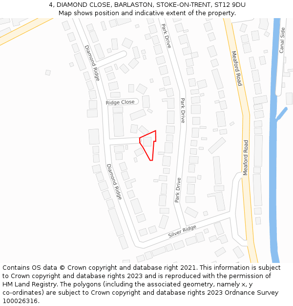 4, DIAMOND CLOSE, BARLASTON, STOKE-ON-TRENT, ST12 9DU: Location map and indicative extent of plot