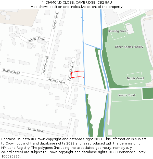 4, DIAMOND CLOSE, CAMBRIDGE, CB2 8AU: Location map and indicative extent of plot