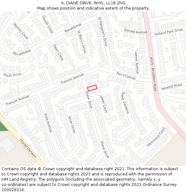 4, DIANE DRIVE, RHYL, LL18 2NG: Location map and indicative extent of plot