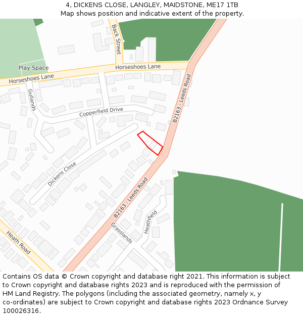 4, DICKENS CLOSE, LANGLEY, MAIDSTONE, ME17 1TB: Location map and indicative extent of plot