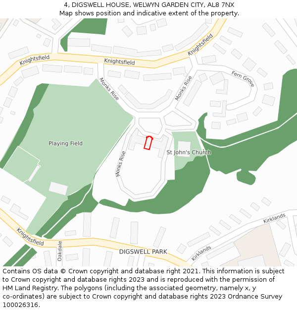 4, DIGSWELL HOUSE, WELWYN GARDEN CITY, AL8 7NX: Location map and indicative extent of plot