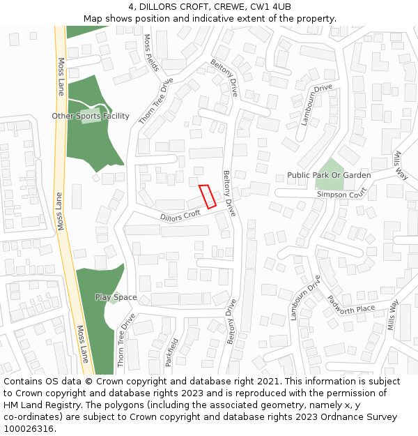 4, DILLORS CROFT, CREWE, CW1 4UB: Location map and indicative extent of plot