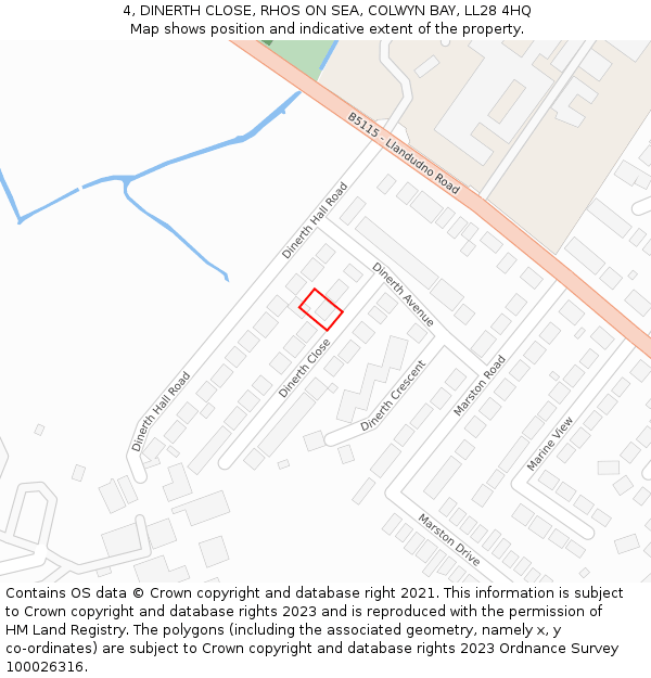 4, DINERTH CLOSE, RHOS ON SEA, COLWYN BAY, LL28 4HQ: Location map and indicative extent of plot