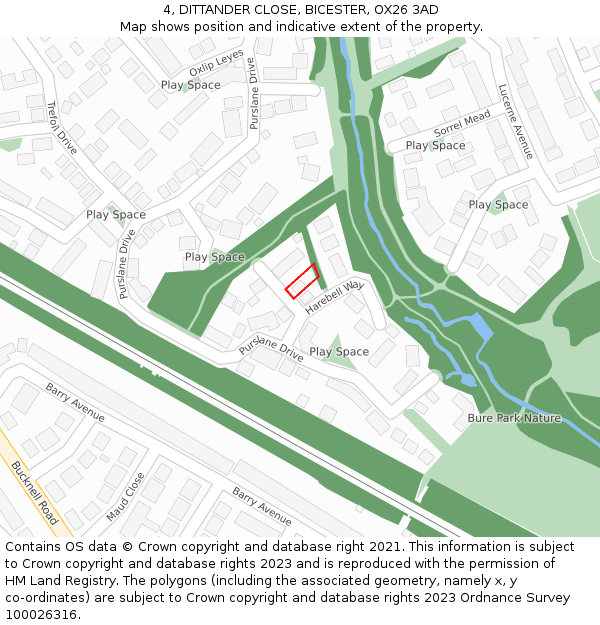 4, DITTANDER CLOSE, BICESTER, OX26 3AD: Location map and indicative extent of plot