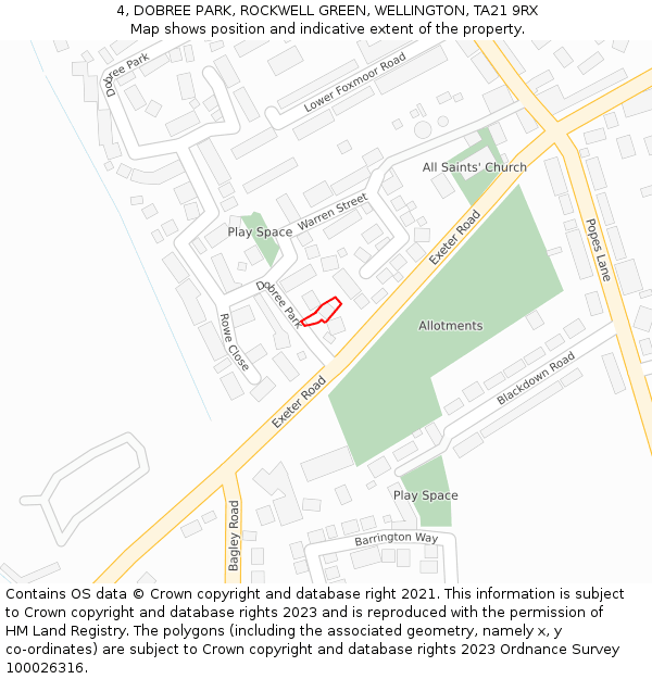 4, DOBREE PARK, ROCKWELL GREEN, WELLINGTON, TA21 9RX: Location map and indicative extent of plot