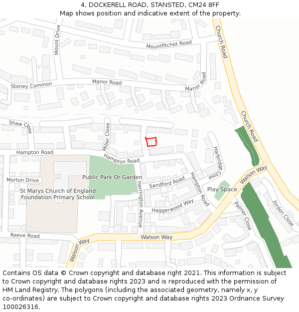 4, DOCKERELL ROAD, STANSTED, CM24 8FF: Location map and indicative extent of plot