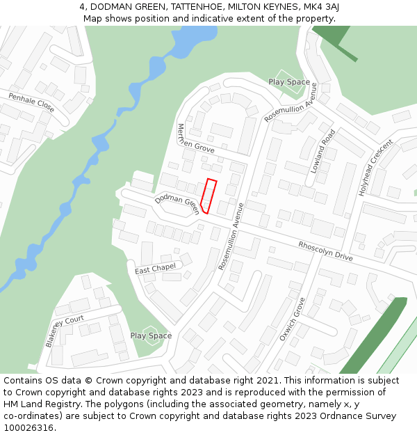 4, DODMAN GREEN, TATTENHOE, MILTON KEYNES, MK4 3AJ: Location map and indicative extent of plot