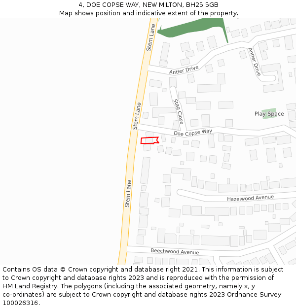 4, DOE COPSE WAY, NEW MILTON, BH25 5GB: Location map and indicative extent of plot