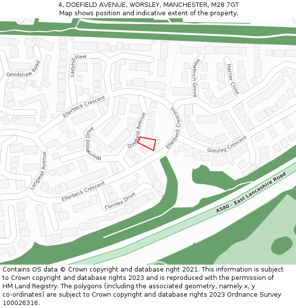 4, DOEFIELD AVENUE, WORSLEY, MANCHESTER, M28 7GT: Location map and indicative extent of plot