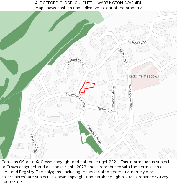 4, DOEFORD CLOSE, CULCHETH, WARRINGTON, WA3 4DL: Location map and indicative extent of plot