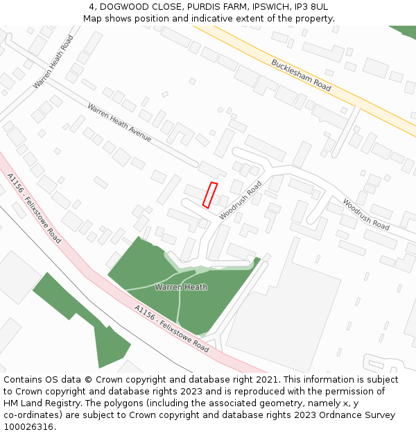 4, DOGWOOD CLOSE, PURDIS FARM, IPSWICH, IP3 8UL: Location map and indicative extent of plot