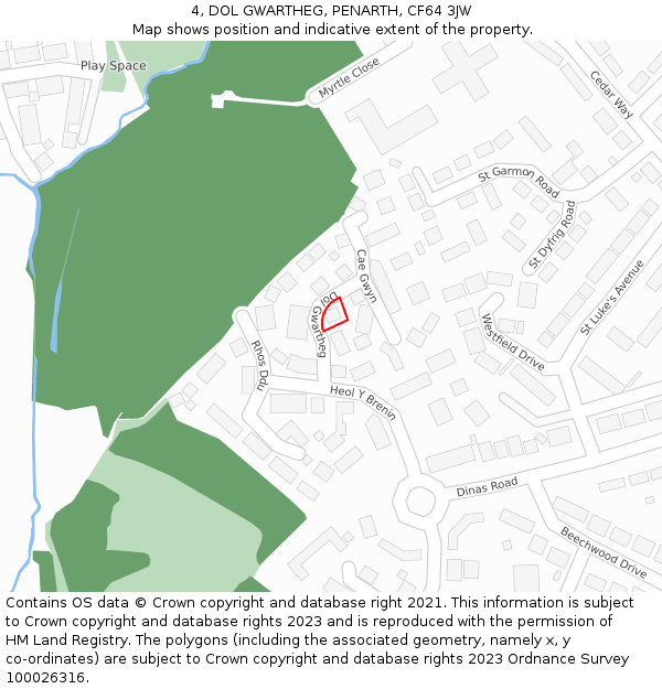 4, DOL GWARTHEG, PENARTH, CF64 3JW: Location map and indicative extent of plot