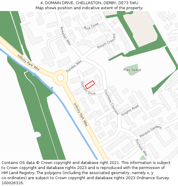 4, DOMAIN DRIVE, CHELLASTON, DERBY, DE73 5WU: Location map and indicative extent of plot