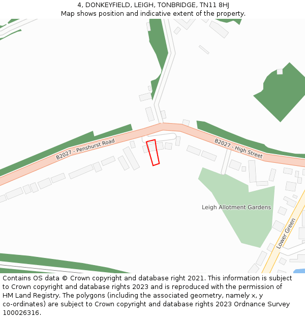 4, DONKEYFIELD, LEIGH, TONBRIDGE, TN11 8HJ: Location map and indicative extent of plot