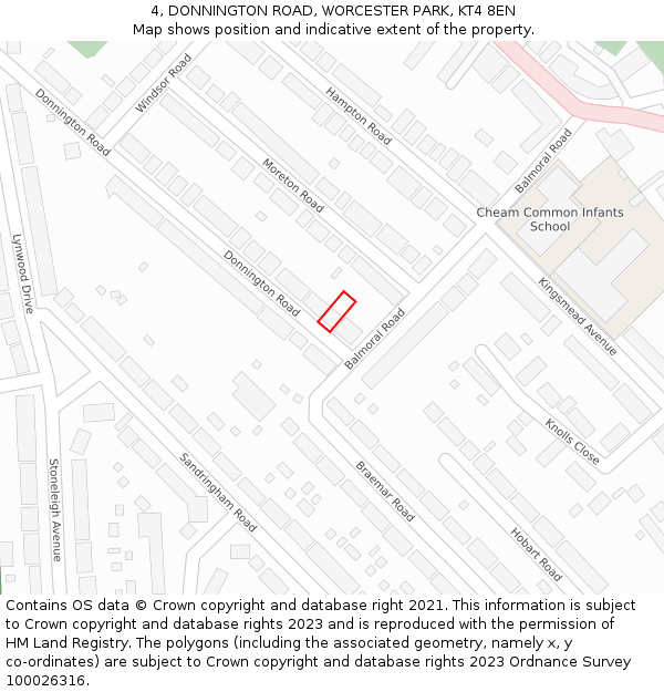 4, DONNINGTON ROAD, WORCESTER PARK, KT4 8EN: Location map and indicative extent of plot