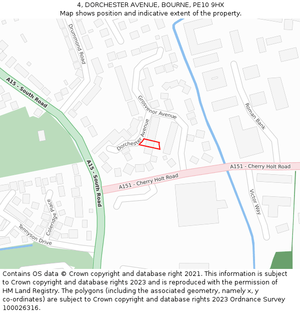 4, DORCHESTER AVENUE, BOURNE, PE10 9HX: Location map and indicative extent of plot