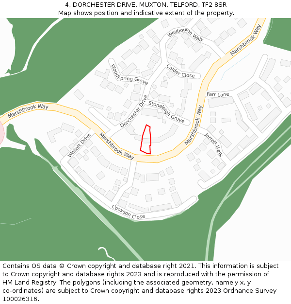 4, DORCHESTER DRIVE, MUXTON, TELFORD, TF2 8SR: Location map and indicative extent of plot