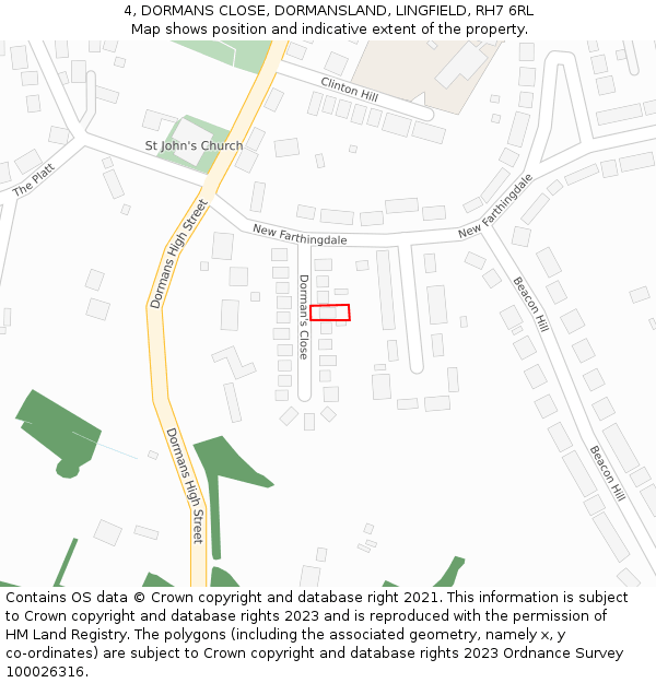 4, DORMANS CLOSE, DORMANSLAND, LINGFIELD, RH7 6RL: Location map and indicative extent of plot