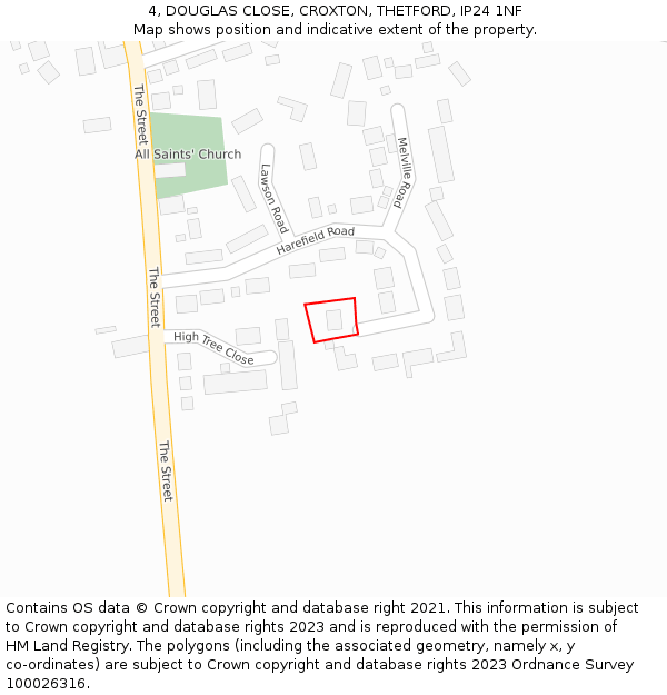 4, DOUGLAS CLOSE, CROXTON, THETFORD, IP24 1NF: Location map and indicative extent of plot