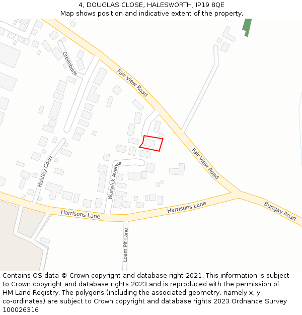 4, DOUGLAS CLOSE, HALESWORTH, IP19 8QE: Location map and indicative extent of plot