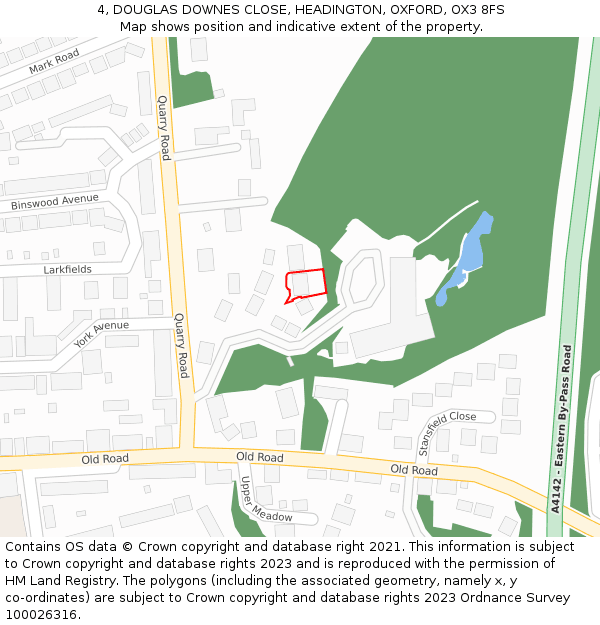 4, DOUGLAS DOWNES CLOSE, HEADINGTON, OXFORD, OX3 8FS: Location map and indicative extent of plot