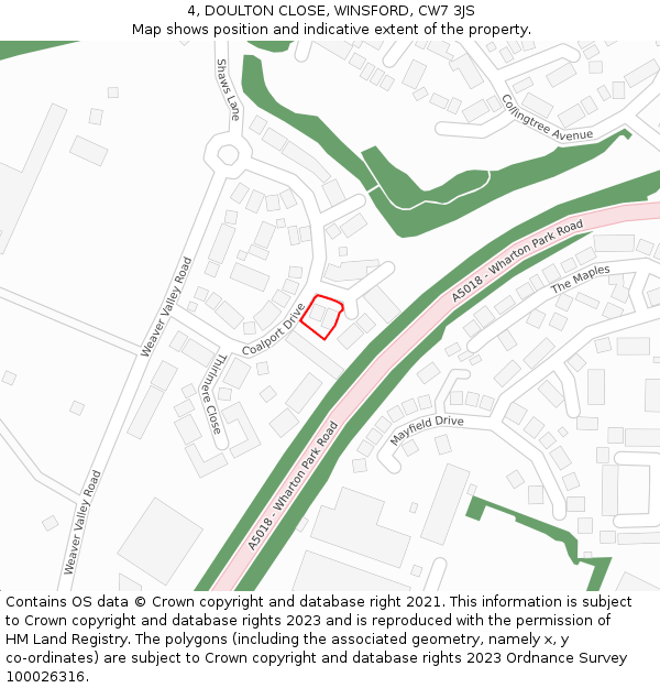 4, DOULTON CLOSE, WINSFORD, CW7 3JS: Location map and indicative extent of plot