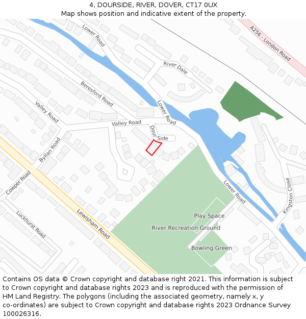 4, DOURSIDE, RIVER, DOVER, CT17 0UX: Location map and indicative extent of plot