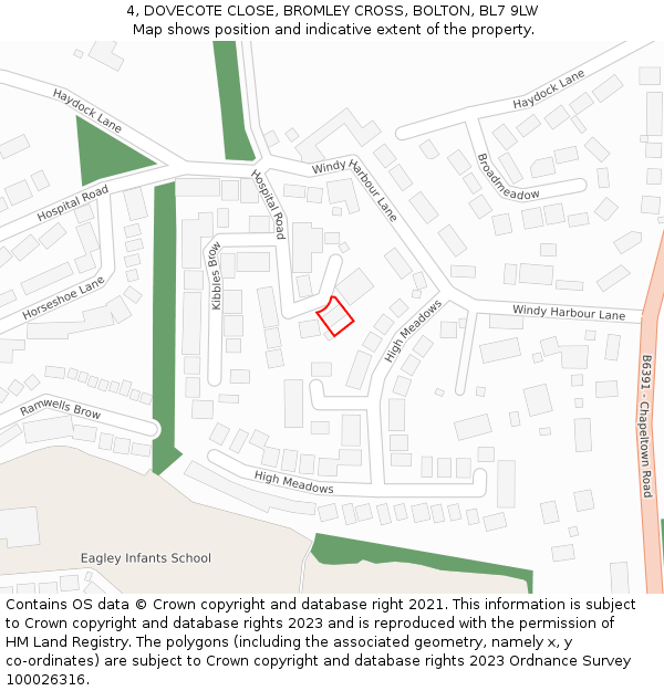 4, DOVECOTE CLOSE, BROMLEY CROSS, BOLTON, BL7 9LW: Location map and indicative extent of plot