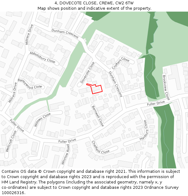 4, DOVECOTE CLOSE, CREWE, CW2 6TW: Location map and indicative extent of plot