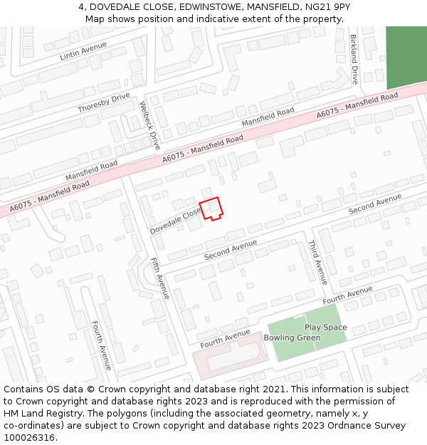 4, DOVEDALE CLOSE, EDWINSTOWE, MANSFIELD, NG21 9PY: Location map and indicative extent of plot