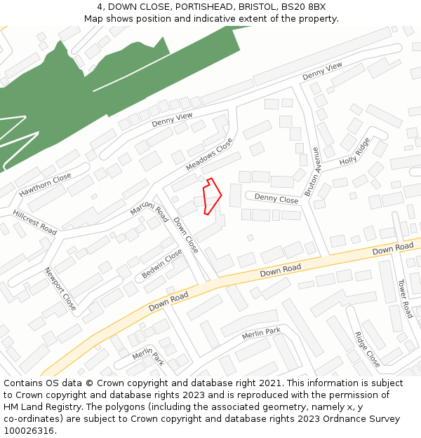 4, DOWN CLOSE, PORTISHEAD, BRISTOL, BS20 8BX: Location map and indicative extent of plot