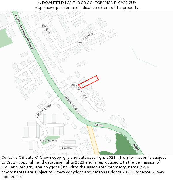 4, DOWNFIELD LANE, BIGRIGG, EGREMONT, CA22 2UY: Location map and indicative extent of plot