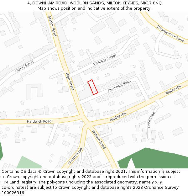 4, DOWNHAM ROAD, WOBURN SANDS, MILTON KEYNES, MK17 8NQ: Location map and indicative extent of plot
