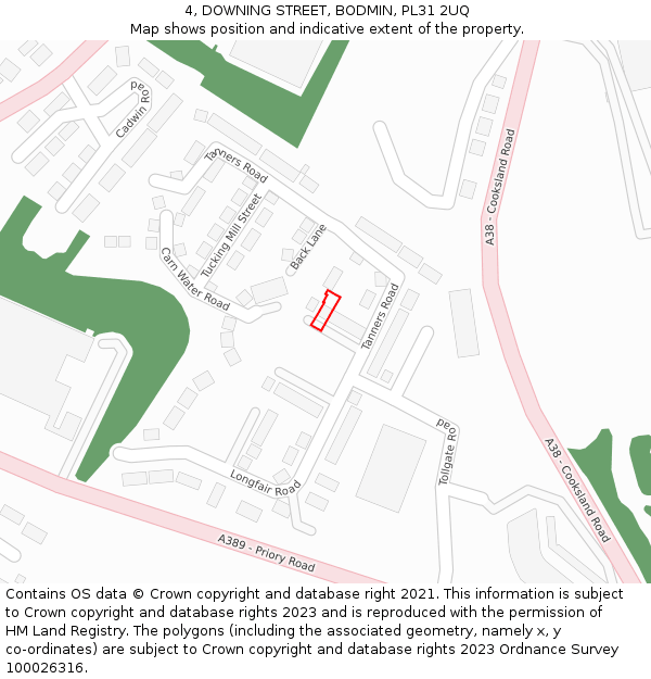 4, DOWNING STREET, BODMIN, PL31 2UQ: Location map and indicative extent of plot