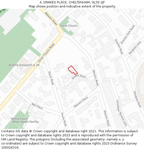 4, DRAKES PLACE, CHELTENHAM, GL50 2JF: Location map and indicative extent of plot