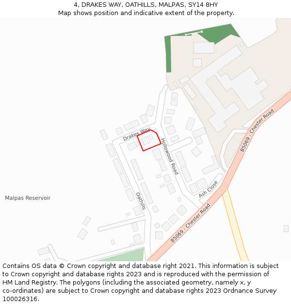 4, DRAKES WAY, OATHILLS, MALPAS, SY14 8HY: Location map and indicative extent of plot