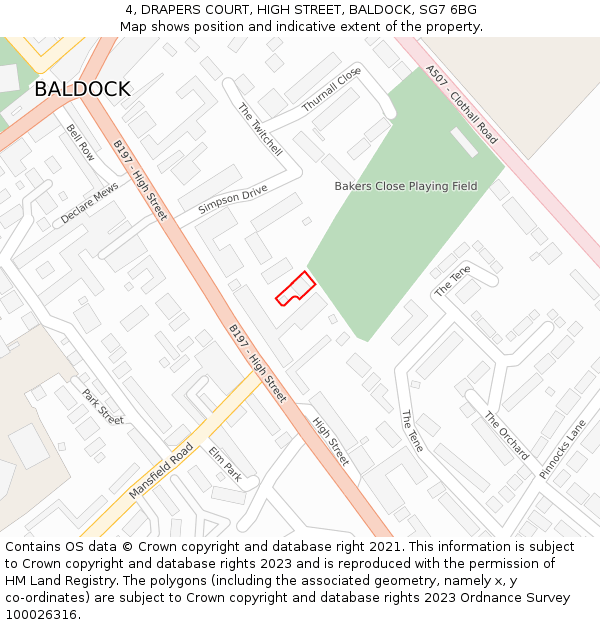 4, DRAPERS COURT, HIGH STREET, BALDOCK, SG7 6BG: Location map and indicative extent of plot