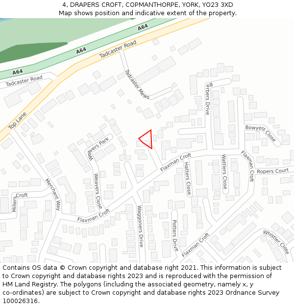 4, DRAPERS CROFT, COPMANTHORPE, YORK, YO23 3XD: Location map and indicative extent of plot