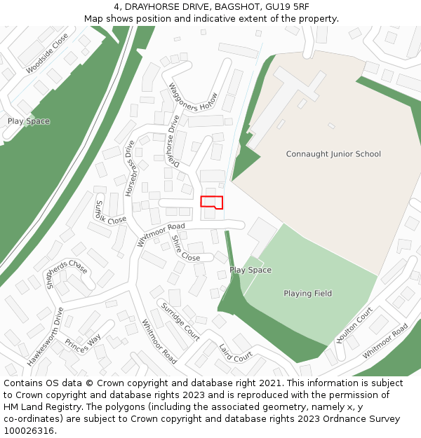 4, DRAYHORSE DRIVE, BAGSHOT, GU19 5RF: Location map and indicative extent of plot