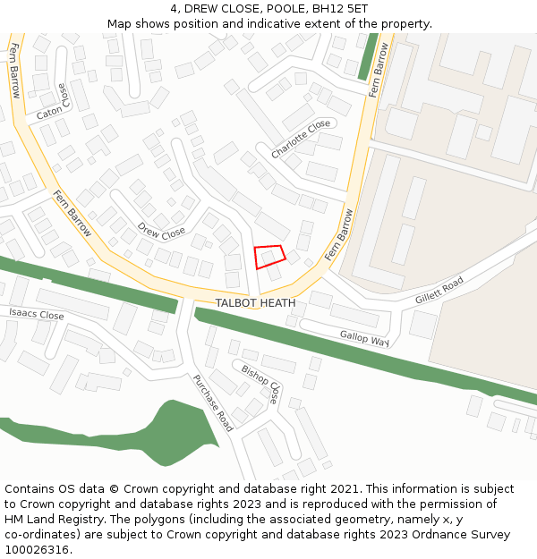 4, DREW CLOSE, POOLE, BH12 5ET: Location map and indicative extent of plot