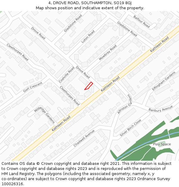 4, DROVE ROAD, SOUTHAMPTON, SO19 8GJ: Location map and indicative extent of plot