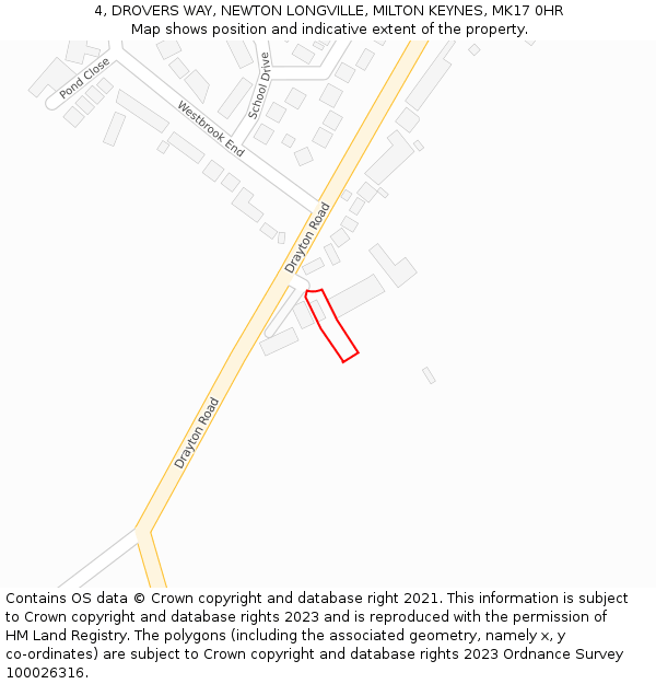 4, DROVERS WAY, NEWTON LONGVILLE, MILTON KEYNES, MK17 0HR: Location map and indicative extent of plot