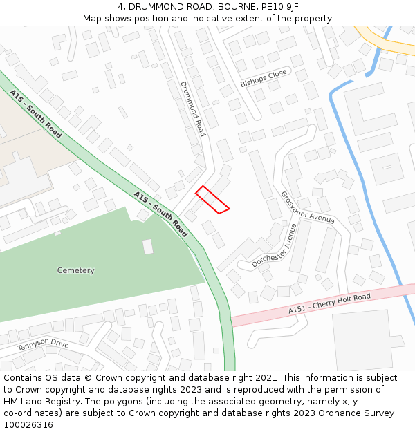 4, DRUMMOND ROAD, BOURNE, PE10 9JF: Location map and indicative extent of plot