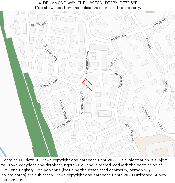 4, DRUMMOND WAY, CHELLASTON, DERBY, DE73 5YE: Location map and indicative extent of plot