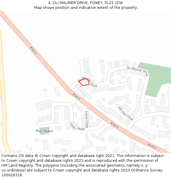 4, DU MAURIER DRIVE, FOWEY, PL23 1DW: Location map and indicative extent of plot