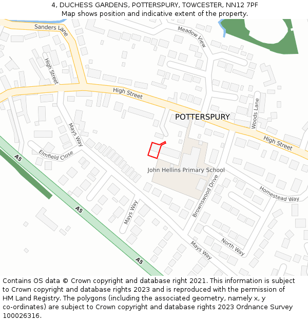 4, DUCHESS GARDENS, POTTERSPURY, TOWCESTER, NN12 7PF: Location map and indicative extent of plot