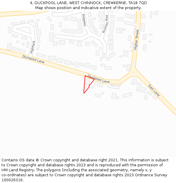 4, DUCKPOOL LANE, WEST CHINNOCK, CREWKERNE, TA18 7QD: Location map and indicative extent of plot